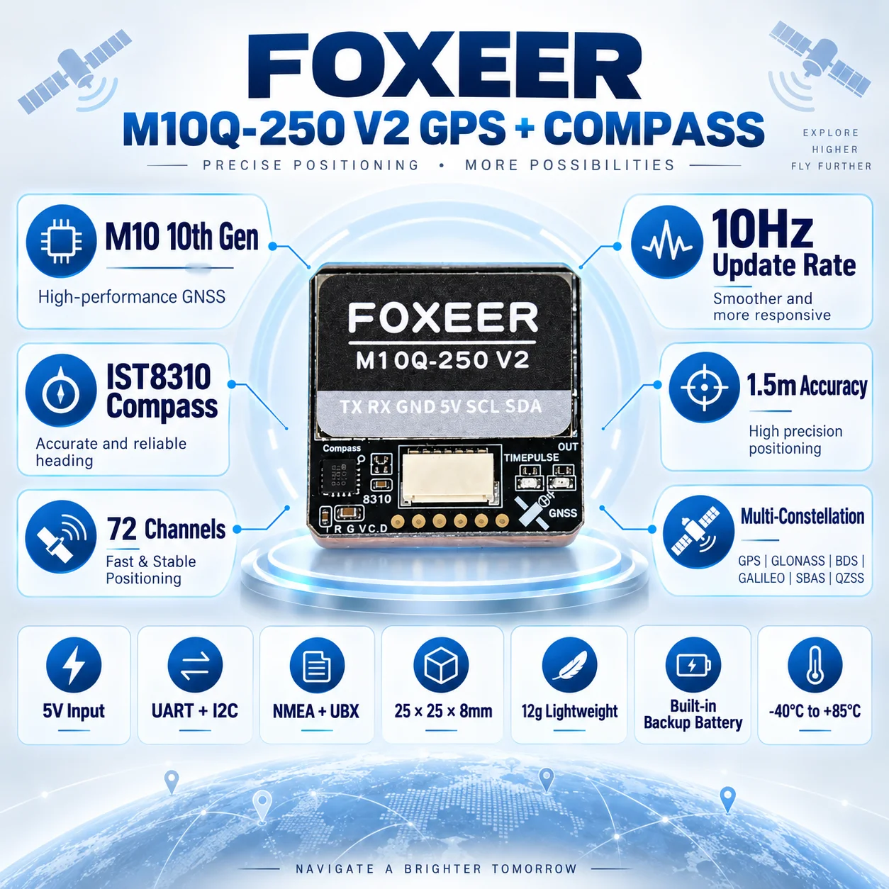 Módulo GPS FOXEER M10Q-250 V2  - Drone Compass reseña y precio